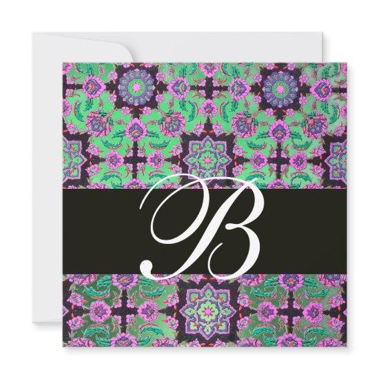 TOPKAPI GREEN BLACK  DAMASK MONOGRAM pink blue