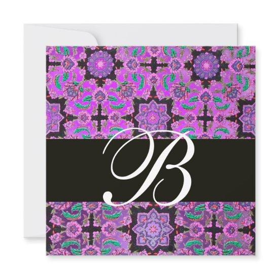 TOPKAPI PURPLE  BLACK  DAMASK MONOGRAM pink green