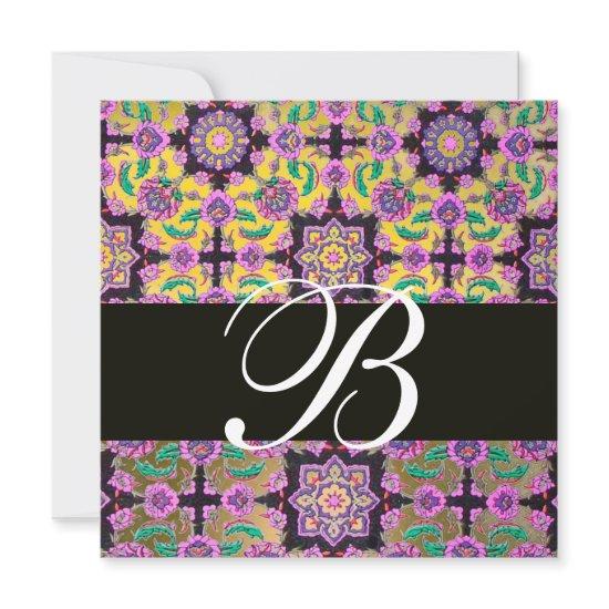 TOPKAPI YELLOW  BLACK  DAMASK MONOGRAM pink green