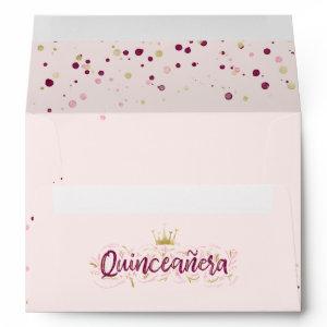 Trendy Blush Burgundy & Gold Confetti Quinceañera Envelope