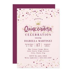 Trendy Blush Burgundy & Gold Confetti Quinceañera
