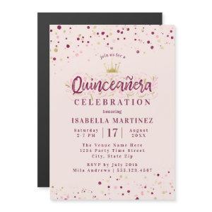 Trendy Blush Burgundy & Gold Confetti Quinceañera Magnetic