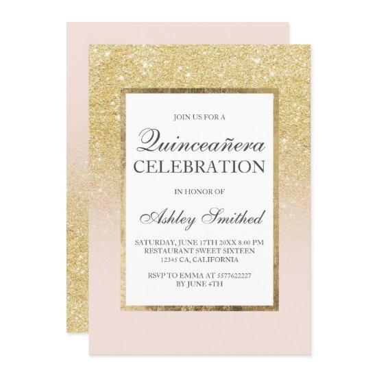 Trendy gold girly glitter elegant chic Quinceañera