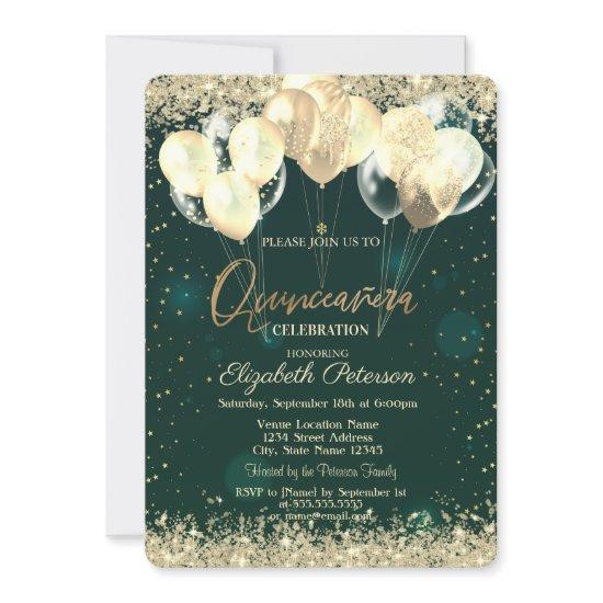 Trendy Gold Glitter Diamonds Balloons Green