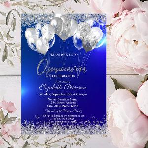 Trendy Silver Glitter Diamonds Balloons  Navy Blue