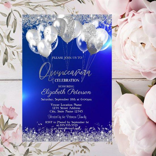Trendy Silver Glitter Diamonds Balloons  Navy Blue