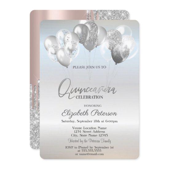 Trendy Silver Glitter Drips Balloons