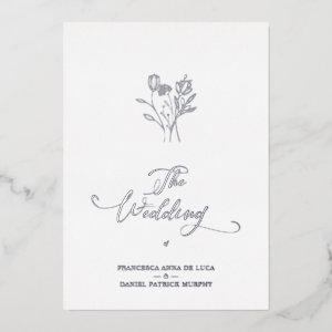 Trendy Wildflowers Bouquet Wedding Silver Metallic Foil