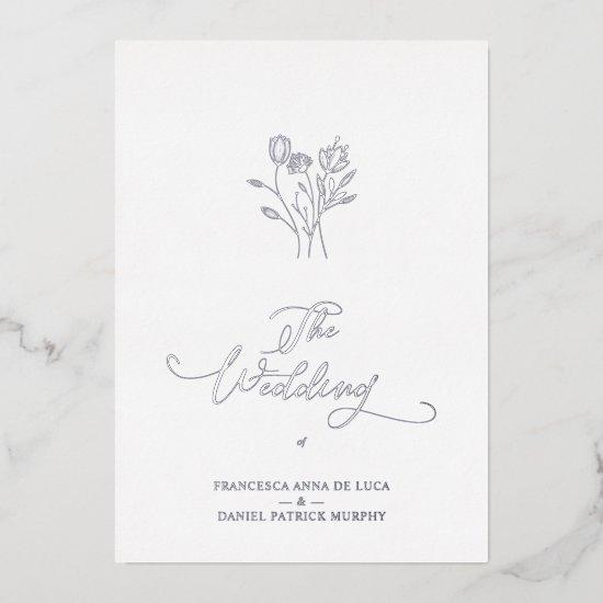 Trendy Wildflowers Bouquet Wedding Silver Metallic Foil