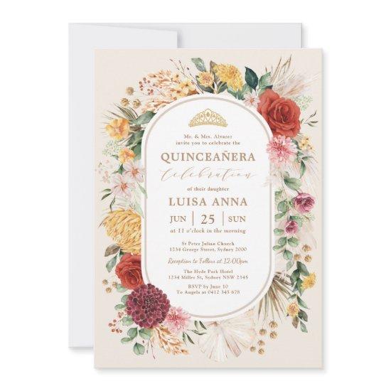 Tropical Boho Pampas Flower Quinceañera Birthday