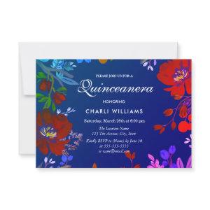 Tropical Colorful Blue Red Quinceanera Invite