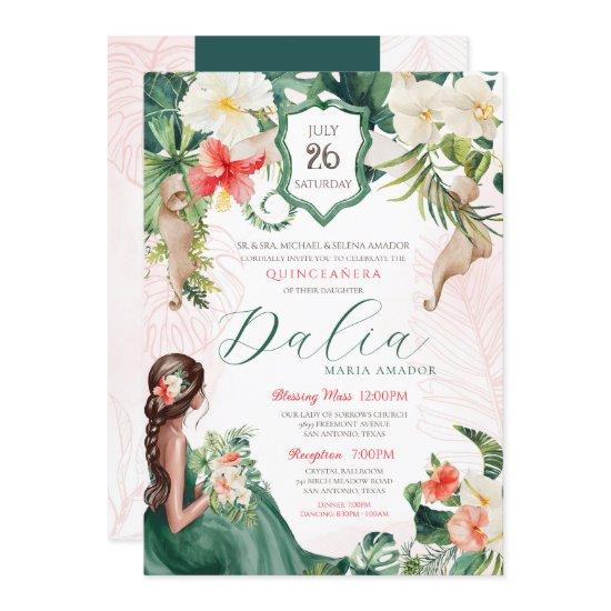 Tropical Emerald Green Floral Island Quinceañera