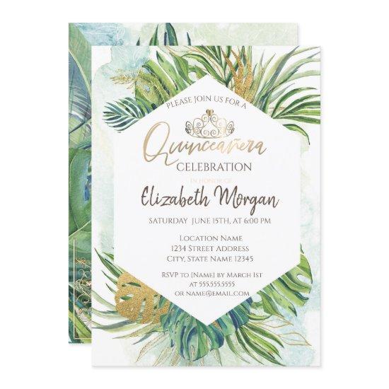 Tropical Gold Palm Leaves Summer Quinceañera