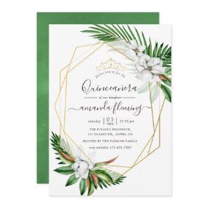 Tropical Greenery Watercolor Geometric Quinceañera