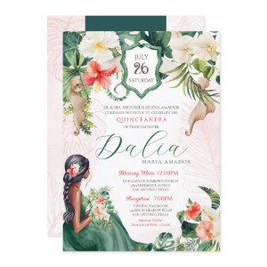Tropical Island Emerald Green Floral Quinceanera