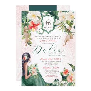 Tropical Island Emerald Green Floral Quinceañera