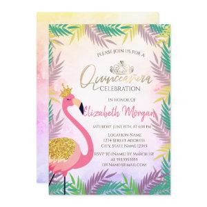 Tropical  Leaf Pink Flamingo Quinceañera