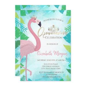 Tropical  Leaf Pink Flamingo Summer Quinceañera