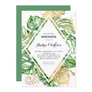 Tropical Leaves Gold Foil Summer Quinceañera