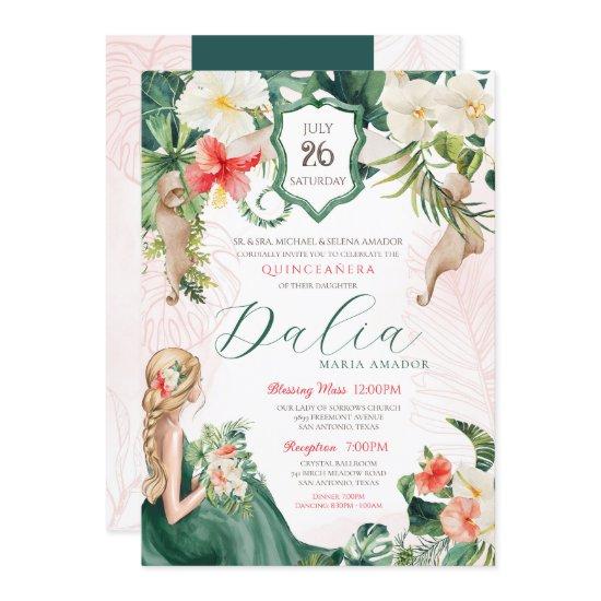 Tropical Luau Emerald Island Floral Quinceanera