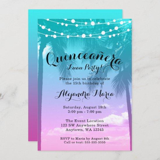 Tropical Luau Teal Pink Quinceanera