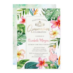 Tropical Palm Leaves Flowers Pink Flamingo