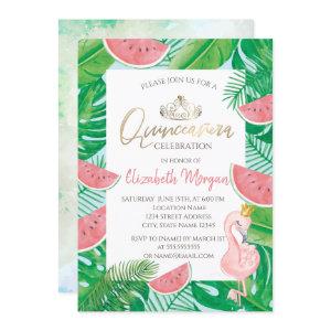 Tropical Palm Watermelon Pink Flamingo