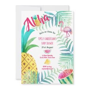 Tropical Pineapple Baby Shower Invites Flamingo
