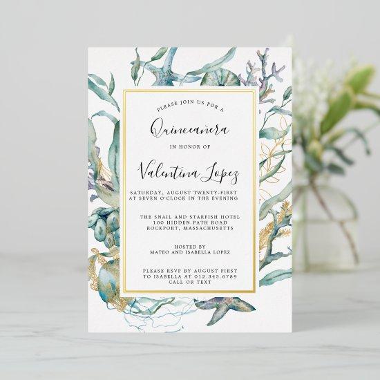 Tropical Sea Underwater Botanical Quinceanera Foil