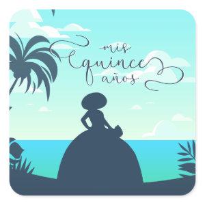 Tropical Silhouette Charro Quinceanera Square Sticker
