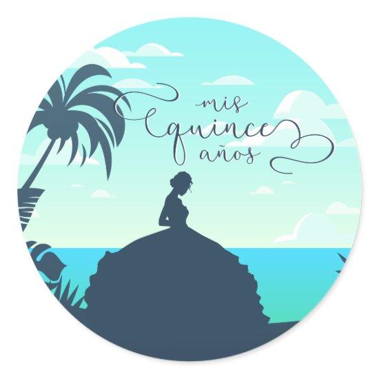 Tropical Silhouette Quinceanera Classic Round Sticker