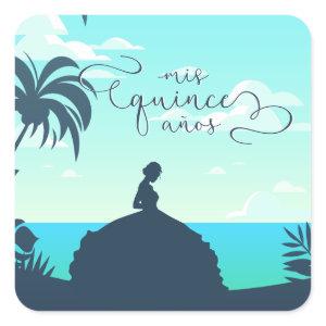 Tropical Silhouette Quinceanera Square Sticker