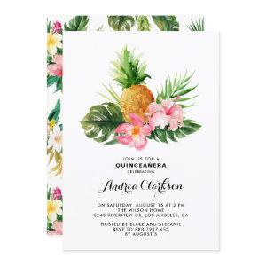 Tropical Watercolor Pineapple Floral Quinceanera