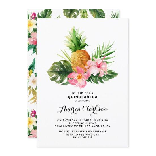 Tropical Watercolor Pineapple Floral Quinceanera