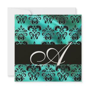 TURQUASE GREEN SILK DAMASK CLOTH MONOGRAM