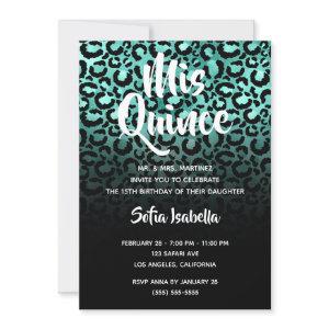 Turquoise and Black Glam Leopard Ombre Mis Quince