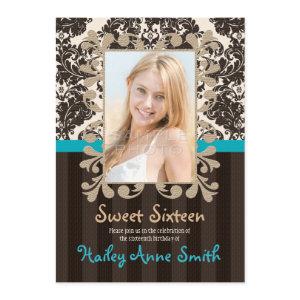 Turquoise and Brown Vintage Damask Sweet Sixteen