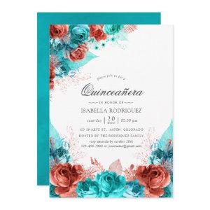 Turquoise and Coral Rustic Floral Quinceañera
