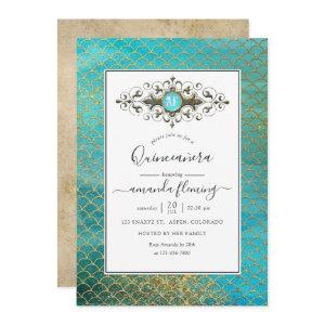Turquoise and Gold Gemstone Mermaid Quinceañera
