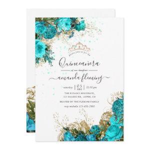 Turquoise and Gold Vintage Floral Quinceañera