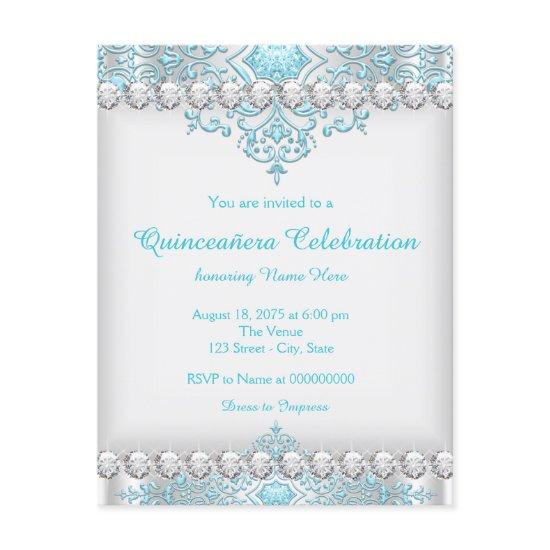 Turquoise and Silver Diamond Quinceanera