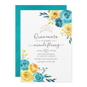 Turquoise and Yellow Watercolor Floral Quinceañera