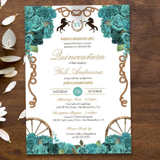 Turquoise Aquamarine Western Charra Quinceañera