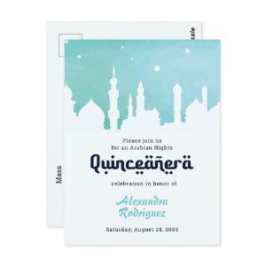 Turquoise Arabian Nights Watercolor Quinceañera Postcard