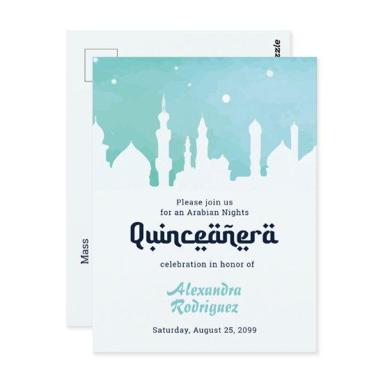 Turquoise Arabian Nights Watercolor Quinceañera Postcard
