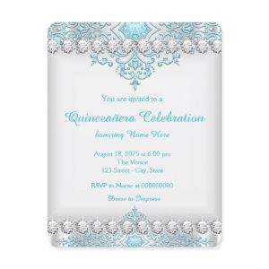 Turquoise Blue and Silver Diamond Quinceañera