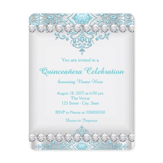 Turquoise Blue and Silver Diamond Quinceañera