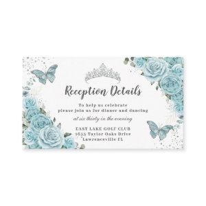 Turquoise Blue Floral Silver Quinceañera Reception Enclosure Card