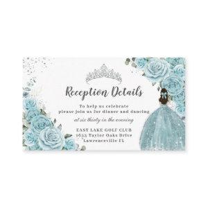 Turquoise Blue Floral Silver Quinceañera Reception Enclosure Card