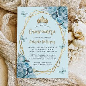 Turquoise Blue Gold Geometric Floral Quinceañera